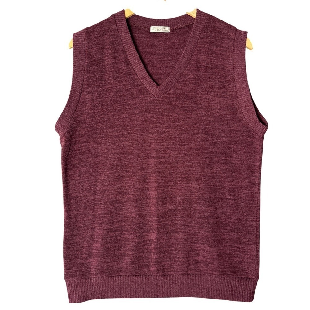 Ohoo Sweater Vest Mens L Burgundy Sleeveless V-Neck Knit Layering Casual